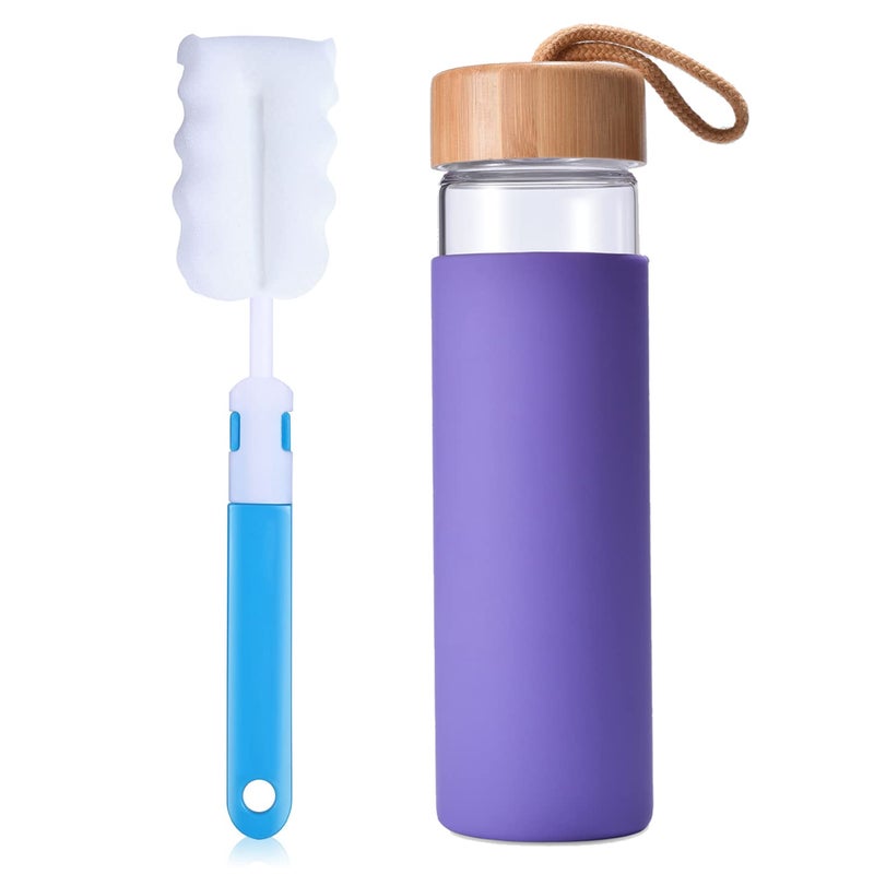 Yomious 20 Oz Borosilicate Glass Water Bottles with Silicone Sleeve BPA Free, Dishwasher Safe - Reusable Clear Glass Drinking with Leak Proof Bamboo Lid | Perfect Gym Water Bottles for Men & Women - Image 2